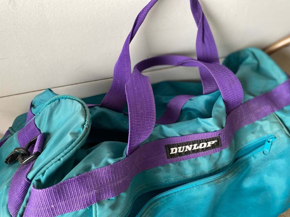 Dunlop Vintage Duffle Gym Bag Teal Purple 80s Retro Color Block